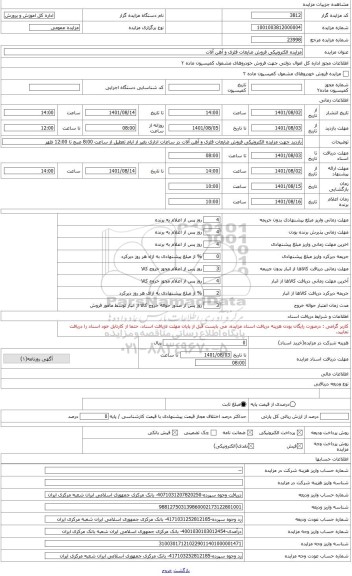 مزایده ، ضایعات آهن و فلز (تیرآهن،ستون،پروفیل،پلیت،ورق و حلب)