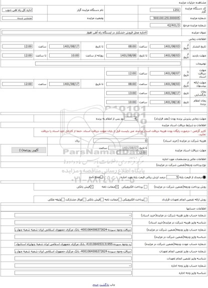 مزایده ، ااجاره محل فروش خشکبار در ایستگاه راه آهن اهواز