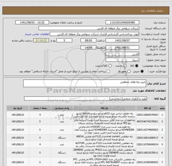 استعلام خرید رله های حفاظتی