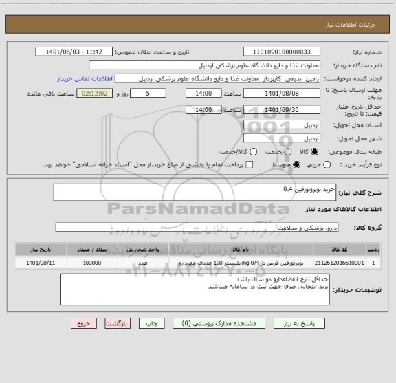 استعلام خرید بوپرونورفین 0.4