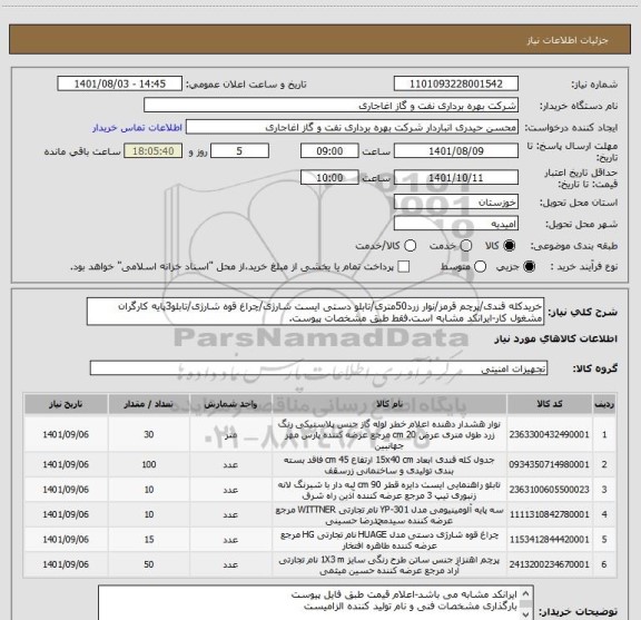 استعلام خریدکله قندی/پرچم قرمز/نوار زرد50متری/تابلو دستی ایست شارژی/چراغ قوه شارژی/تابلو3پایه کارگران مشغول کار-ایرانکد مشابه است.فقط طبق مشخصات پیوست.