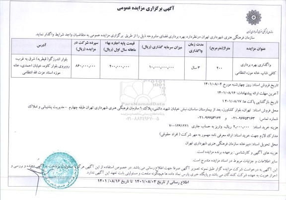 مزایده ​واگذاری بهره برداری کافی شاپ خانه موزه انتظامی 