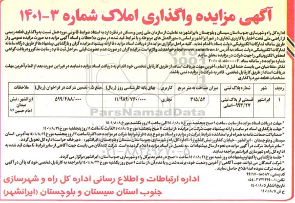 مزایده واگذاری املاک 
