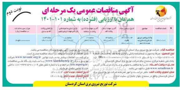 مناقصه واگذاری تامین نیروی شرکتی (خدماتی) به تعداد 226 نفر  نوبت دوم
