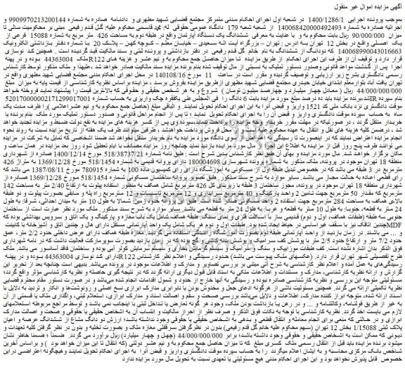 مزایده فروش ششدانگ یک دستگاه آپارتمان