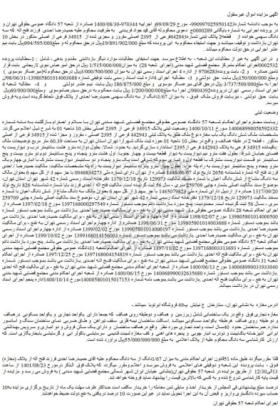 مزایده فروش قطعه2 پلاک ثبتی شماره442943فرعی از  2395 اصلی مفروز و مجزی شده از  34915 فرعی از اصلی  