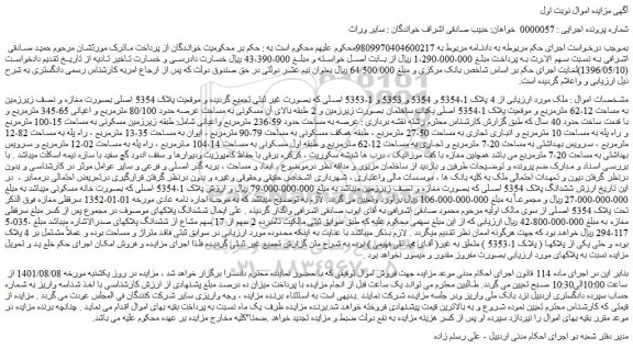 مزایده فروش ملک  از 4 پلاک 5354،1 و 5354 و 5353 و 5353،1 اصلی 