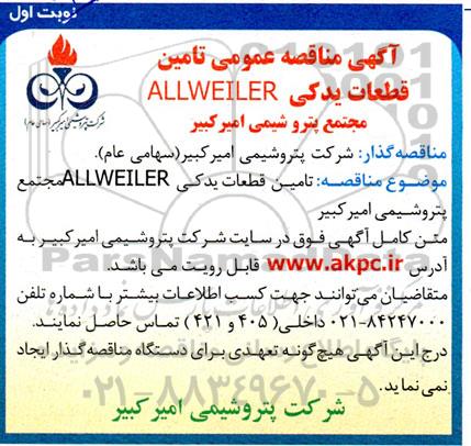 مناقصه  تامین قطعات یدکی ALLWEILER 