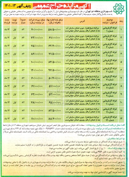 مزایده حراج عمومی بهره برداری غرفه گل فروشی