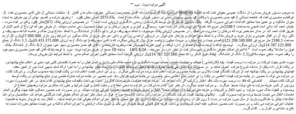 مزایده فروش ملک مشاع تحت پلاک2071 اصلی