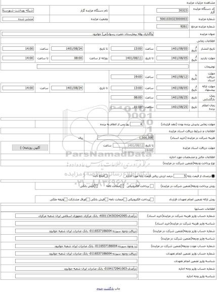مزایده ، واگذاری بوفه بیمارستان حضرت رسول(ص) جوانرود