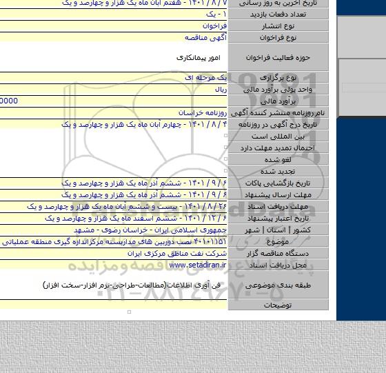 مناقصه, ۴۰۱۰۱۱۵۱  نصب دوربین های مداربسته مرکزاندازه گیری منطقه عملیاتی خانگیران .