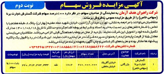 آگهی مزایده فروش سهام