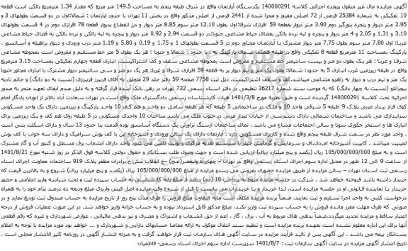 آگهی مزایده یکدستگاه آپارتمان