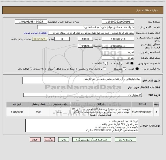 استعلام لیوان تبلیغاتی با آرم نفت و عکس شخصی هر کارمند