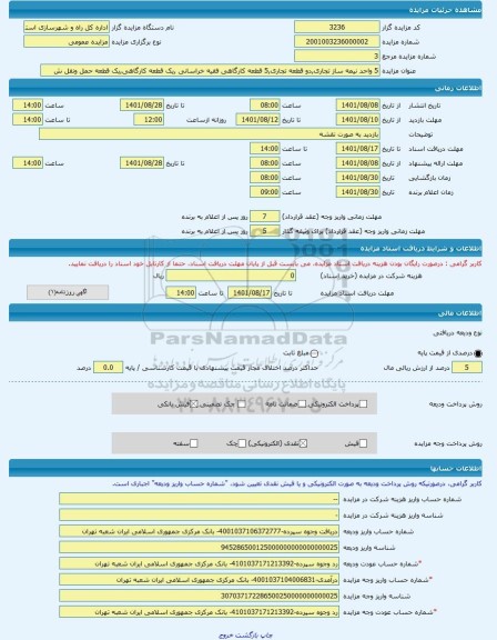 مزایده ، 5 واحد نیمه ساز تجاری,دو قطعه تجاری,5 قطعه کارگاهی فقیه خراسانی ,یک قطعه کارگاهی,یک قطعه حمل ونقل ش -مزایده زمین  - است
