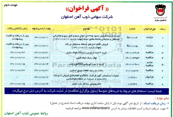 فراخوان مزایده و مناقصه خرید سه عدد تراورس با چنگک فولادسازی... نوبت دوم 