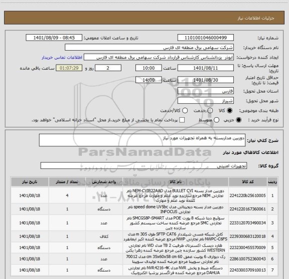 استعلام دوربین مداربسته به همراه تجهیزات مورد نیاز