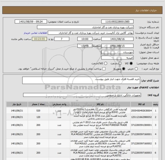استعلام خرید قفسه فلزی جهت انبار طبق پیوست.