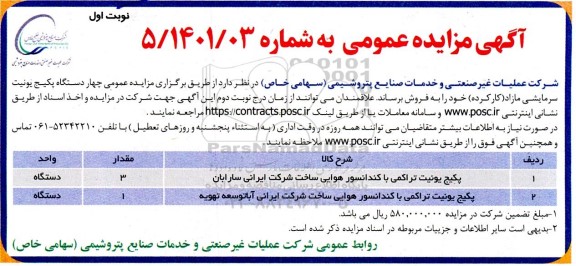 مزایده پکیج یونیت تراکمی 