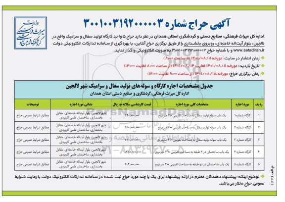 حراج 5 واحد کارگاه تولید سفال و سرامیک 
