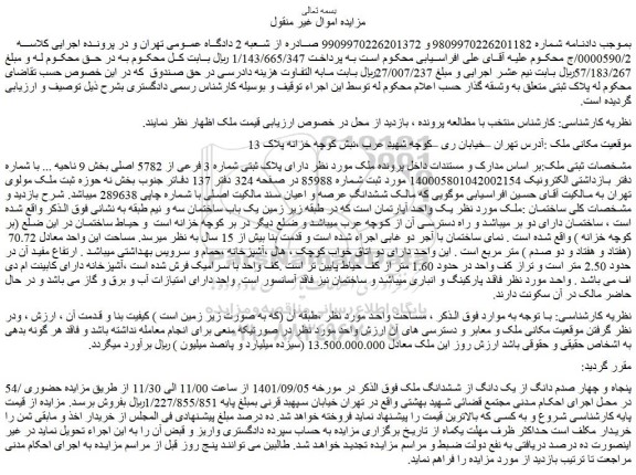 مزایده فروش ملک دارای پلاک ثبتی شماره 3 فرعی از 5782 اصلی