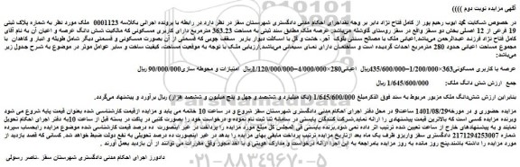 مزایده فروش ملک  به شماره پلاک ثبتی 19 فرعی از 12 اصلی  