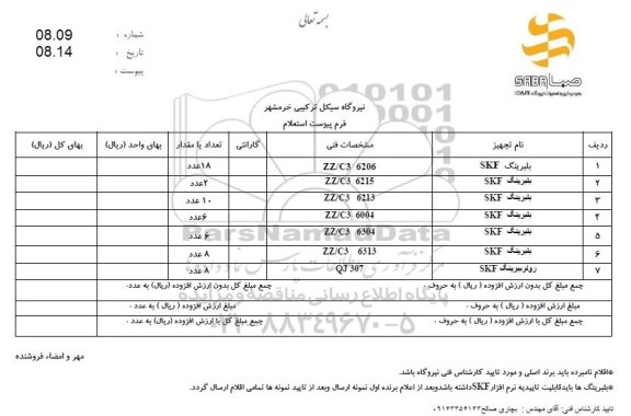 استعلام انواع بلبرینگ 