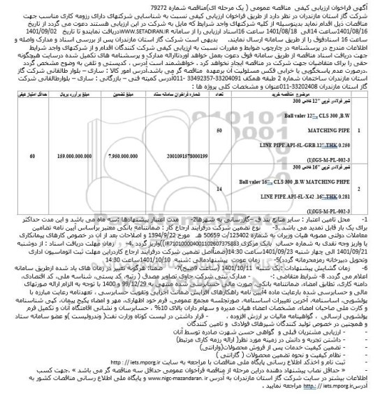 فراخوان ارزیابی کیفی شیر فولادی توپی