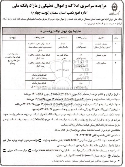 مزایده فروش املاک و اموال مازاد - نوبت چهارم