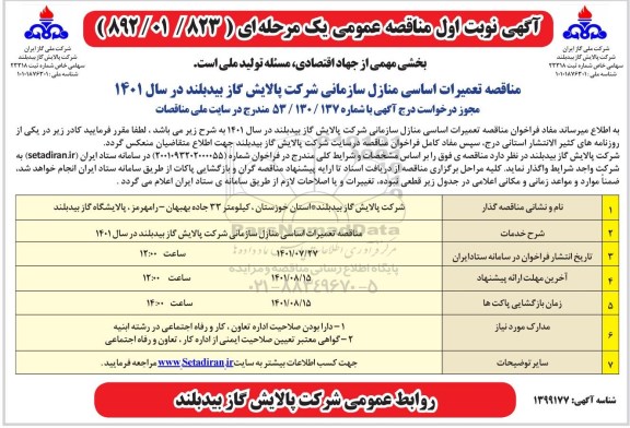  مناقصه تعمیرات اساسی منازل سازمانی