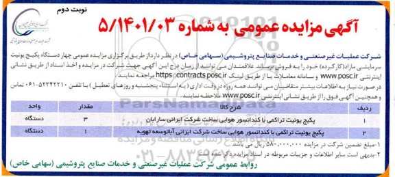 مزایده پکیج یونیت تراکمی - نوبت دوم