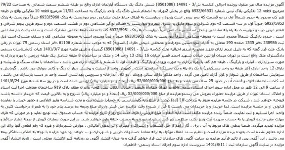 آگهی مزایده شش دانگ یک دستگاه آپارتمان اداری