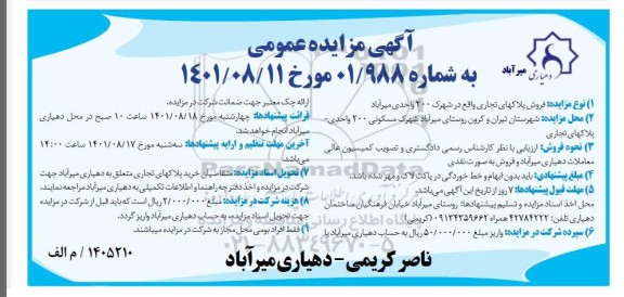  مزایده فروش پلاکهای تجاری واقع در شهرک 200 واحدی 