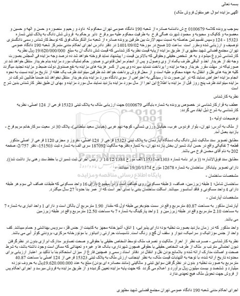 مزایده فروش شش دانگ به پلاک ثبتی شماره 15323 - 124