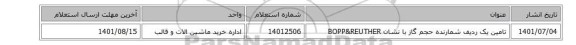 تامین یک ردیف شمارنده حجم گاز با نشان BOPP&REUTHER