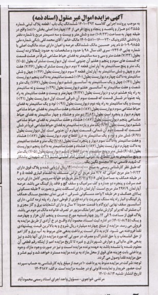 مزایده فروش ششدانگ یک باب/ قطعه پلاک ثبتی شماره 2555 (دو هزار و پانصد و پنجاه وپنج) فرعی از 14