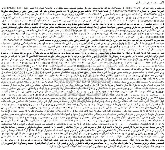 مزایده فروش ششدانگ یک دستگاه آپارتمان