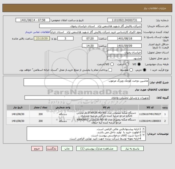 استعلام ماشین دوخت کوچک وبزرگ مرغوب