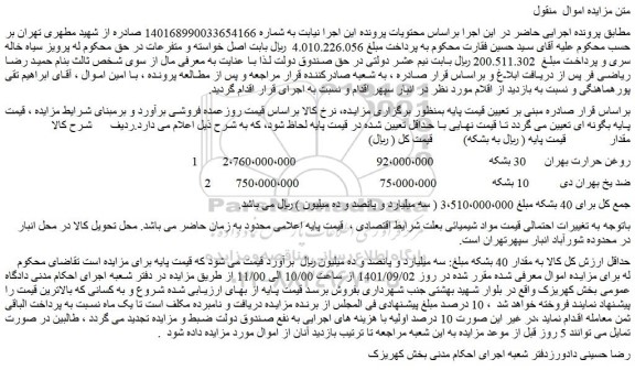 مزایده فروش روغن حرارت بهران