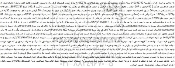 آگهی مزایده سه دانگ از ششدانگ یک باب ساختمان در دو طبقه به پلاک ثبتی هشتاد فرعی از دویست وهشتادوهفت اصلی مفروز ومجزاشده از فرعی از اصلی