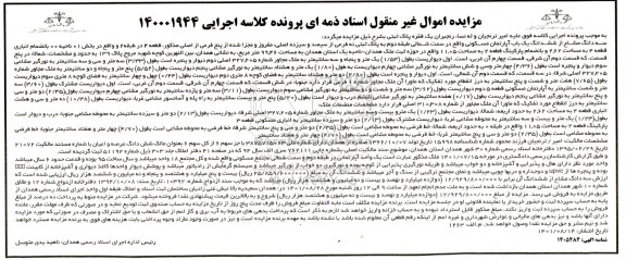 مزایده سه دانگ مشاع از ششدانگ یک باب آپارتمان مسکونی بخش 01