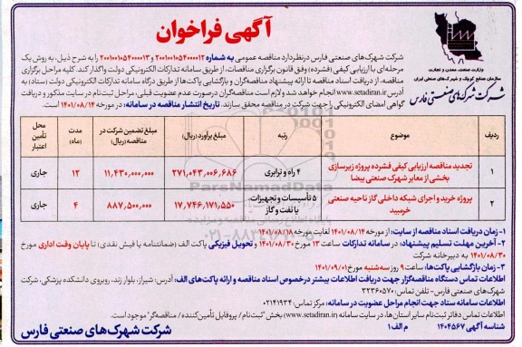 فراخوان پروژه تجدید زیرسازی بخشی از معابر شهرک صنعتی ...