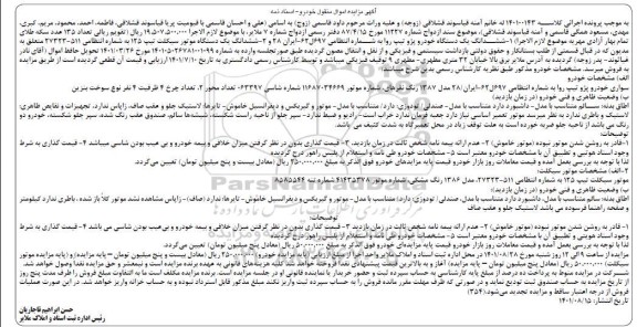 مزایده سواری خودرو پژو تیپ روا مدل 1387