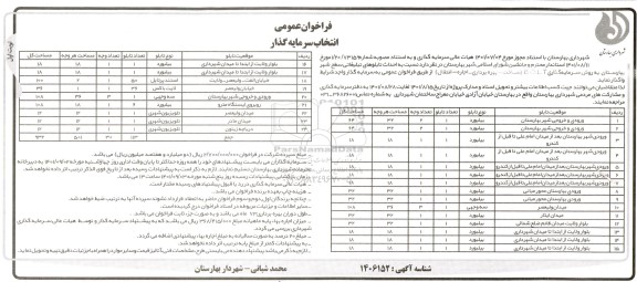 فراخوان عمومی انتخاب سرمایه گذار