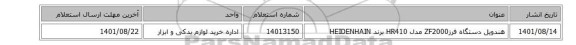 هندویل ‎دستگاه فرزZF2000  مدل ‎ HR410برند HEIDENHAIN