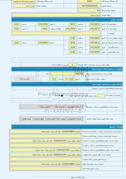 مزایده ، اجاره رستوران