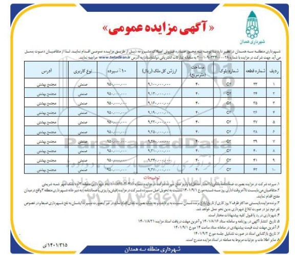 مزایده فروش املاک 