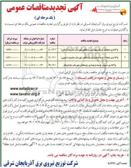 تجدید مناقصه واگذاری عملیات توسعه و بهسازی روستاهای ...