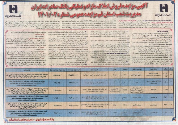 مزایده فروش املاک مازاد و تملیکی